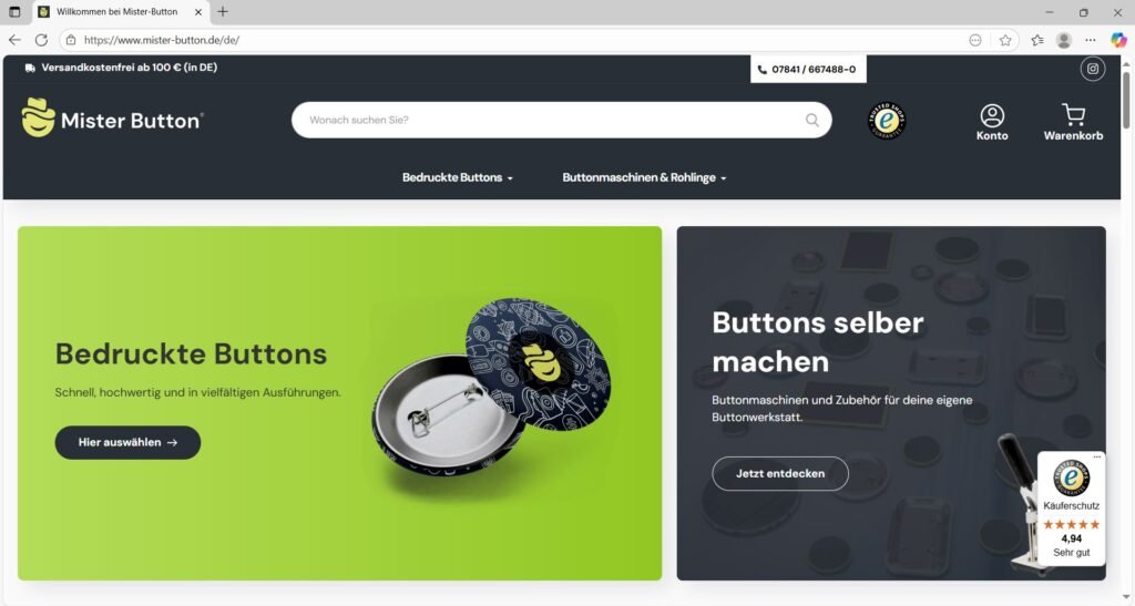 Screenshot der Webseite Mister-Button