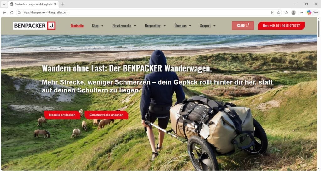 Screenshot der Webseite Benpacker